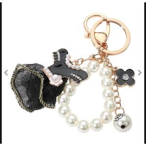 Black Enamel Pearl Mesh Dress Bag Charm / Keychain